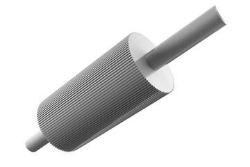 Industrial metal rollers set for sugar cane processing. Three heavy-duty steel mill or press rollers, isolated on transparent PNG background. Machinery equipment parts for cane mills and crushers.