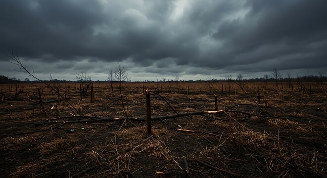 Barren Landscape Under Ominous Sky