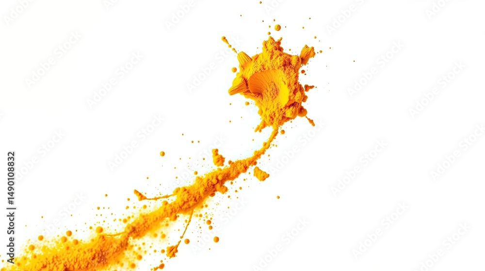 Poster a vibrant splash of yellow powder against a stark white backdrop creating a dynamic abstract design