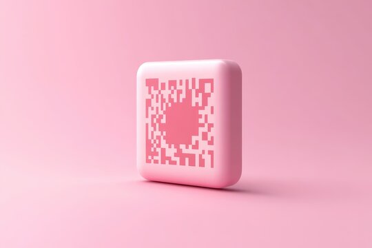 3d rendered square qr code design on a pink background.