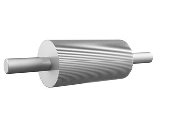 Shaft with a Stacked Laminate Core for Electric Power Generation, Silver Laminated Rotor on a Shaft for Electric Motors or Generators, Industrial Rotor with Multiple Layers for Enhanced Efficiency PNG