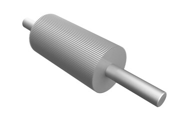 Shaft with a Stacked Laminate Core for Electric Power Generation, Silver Laminated Rotor on a Shaft for Electric Motors or Generators, Industrial Rotor with Multiple Layers for Enhanced Efficiency PNG