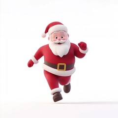 Fototapeta premium A running cartoon shape Santa Claus front view isolated on a white background