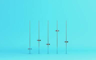 Minimalist abstract equalizer with metal sliders on cyan background in pastel colors. Minimalism concept
