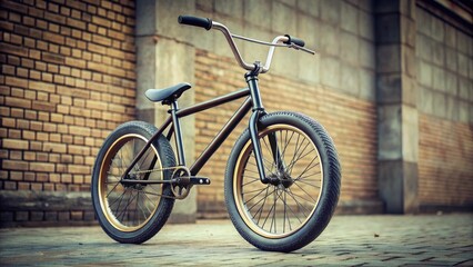 Stylish BMX bicycle parked against a brick wall, showcasing its sleek design and sturdy build.