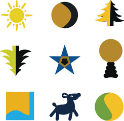 set of vector icons, Colorful Nature and Wildlife Icons Collection, Flat Design Vector Set
