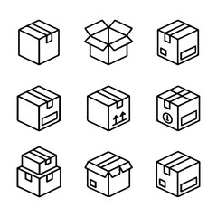Shipping Box Icon Set. Various Cardboard Box Illustrations for Packaging Design

