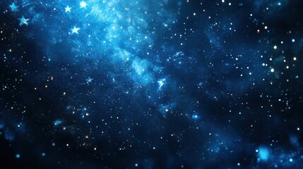 Naklejka premium Cosmic Nebula Glowing Blue and Dark Blue Hues with Scattered Stars