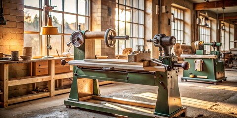 Vintage Woodworking Machinery in a Sunlit Workshop