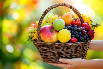 Overflowing basket of colorful ripe fruit