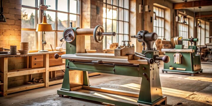 Vintage Woodworking Machinery in a Sunlit Workshop
