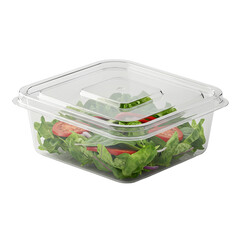 Plastic Container with Fresh Salad and Lid
