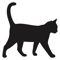 Silhouette Of A Walking Cat Against White Background Design Graphic