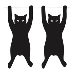 Two Black Cats Hanging On Rod Decoration Silhouette Design