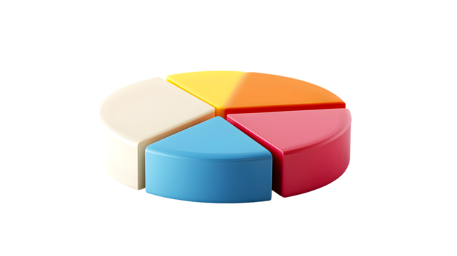3D Colorful Pie Chart Representing Data Segments or Market Share