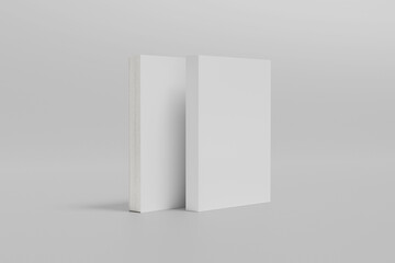 Blank white hardcover two books mockup, front view from the side, 3d rendering