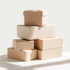 Stylish Beige Cardboard Boxes Stacked for Packaging & Shipping