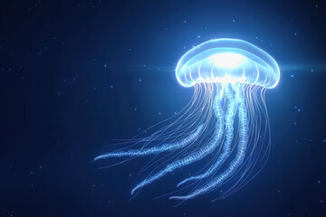 Stunning jellyfish illuminated with nerve pulses displaying a mesmerizing texture in a dark ocean background