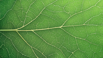 Lush green leaf displaying intricate white veins against a soft green background in a beautiful natural setting