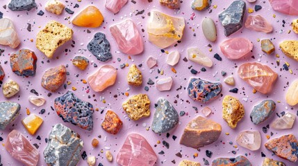 Seamless terrazzo texture in pastel lilac purple with boho chic natural stone flecks in soft neutral hues