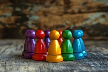 Colorful wooden figures arranged in a circle.