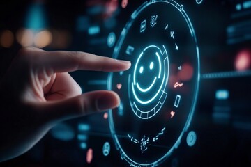 Person interacts with futuristic digital interface.