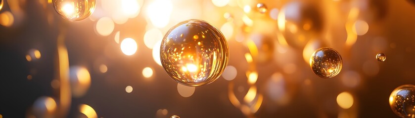 Golden orbs suspended in a soft, warm light.