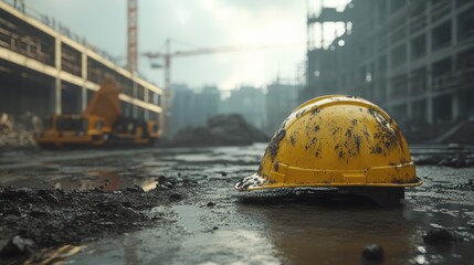Construction site, yellow hard hat