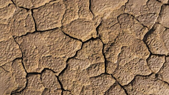 Cracked dry earth texture in a realistic photographic style on a natural background, symbolizing drought, climate change, and arid soil
