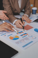 Accounting company provide finance and taxation planning for profitable cash flow, Auditor and accountant team working in office, analyze financial data and accounting record with calculator.Insight