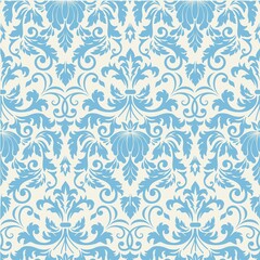 Vintage Seamless Floral Pattern with Blue Flowers and Leaves