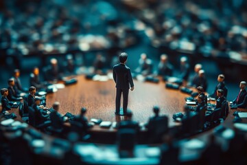 Miniature boardroom meeting with executives.