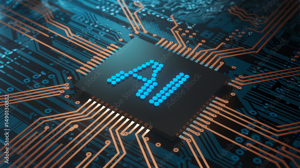 Poster close-up of ai symbol on a circuit board, showcasing technological advancement and artificial intell