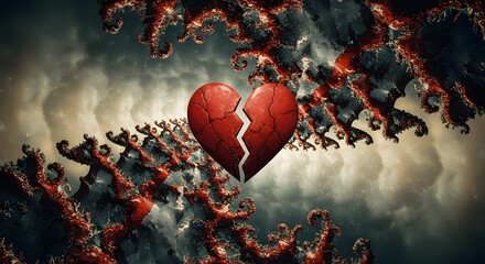 Broken Heart with Fractal Background