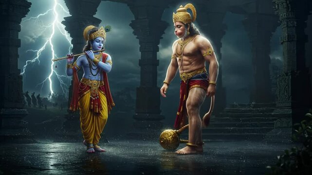 Divine Encounter: The Powerful Connection Between Rama and Hanuman in a Mythical Landscape