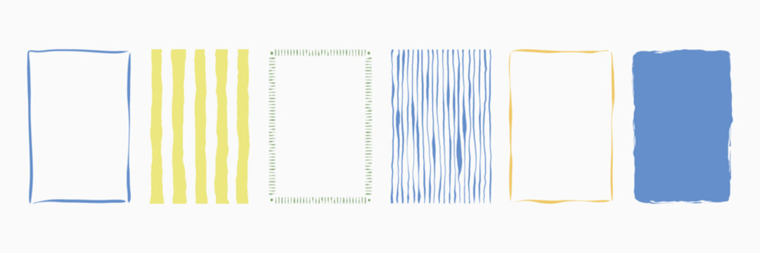 Vintage hand drawn frames with curve lines in whimsical Mediterranean. Minimalist La dolce vita Italian style rectangle border and frame set for poster, card, invitation, placard. Vector illustration.