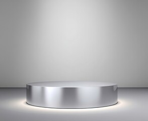 Clean Minimalist Silver Cylinder Pedestal on Grey Background