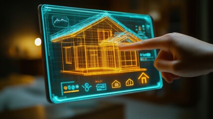 Modern digital design interface showcasing a 3D house model being manipulated