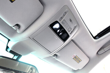 Car ceiling. Car ceiling lamp. Car ceiling mirror. Rear view mirror of car ceiling. SUV headliner. Sun visor auto. Rearview mirror.