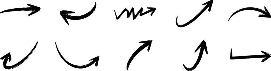 Hand drawn grunge arrows vector. Grunge arrow brush. Grunge arrow paint pointing right.