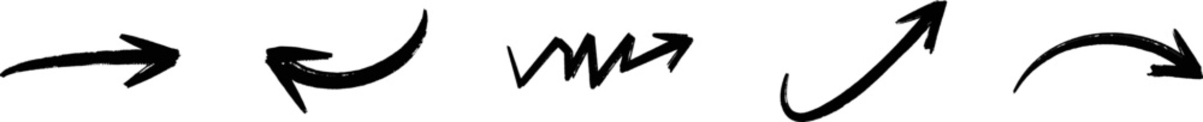 Sketch arrow vector set. Black arrows pointing right. Ink brush black and white arrows. Grunge arrows vector