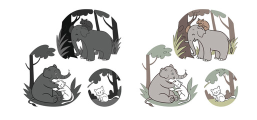 Mother’s Love in the Animal Kingdom – Heartwarming Animal Family Vector Illustration Set, animal mother love, baby animal clipart, mother and baby animals, animal family vector, cute animal moms. 