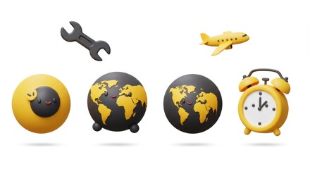 Naklejka premium Global Business Operations: 3D Icons Concept