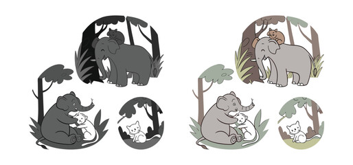 Mother’s Love in the Animal Kingdom – Heartwarming Animal Family Vector Illustration Set, animal mother love, baby animal clipart, mother and baby animals, animal family vector, cute animal moms. 