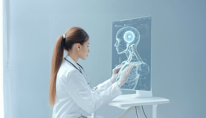 Fototapeta na wymiar Doctor using artificial intelligence to analyze patient health data for accurate diagnosis. Generated image
