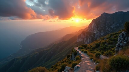 Cloudy dawn over Penalara Peak captured from a high viewpoint.