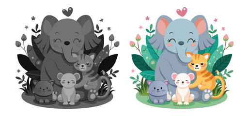 Mother’s Love in the Animal Kingdom – Heartwarming Animal Family Vector Illustration Set, animal mother love, baby animal clipart, mother and baby animals, animal family vector, cute animal moms. 