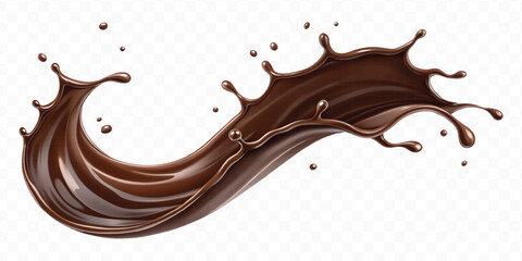 smooth liquid light chocolate splash in curve style isolated on transparent background