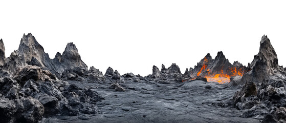 Volcanic valley with distant glowing lava