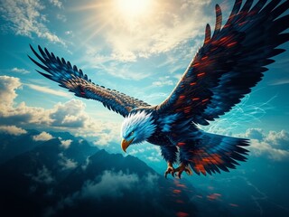 Obraz premium Golden Light Eagle Flight in Double Exposure